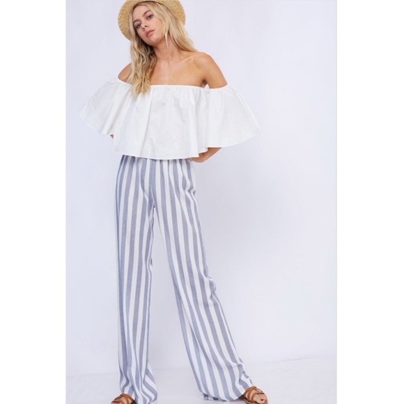 The O Boutique Pants - •LAST 1• Blue & White Striped Wide Leg Pants